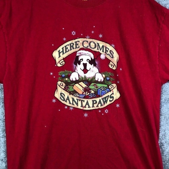 Big Dogs T Shirt Size L Large Here Come Santa Paws Christmas Short Sleeve Red - Picture 6 of 9